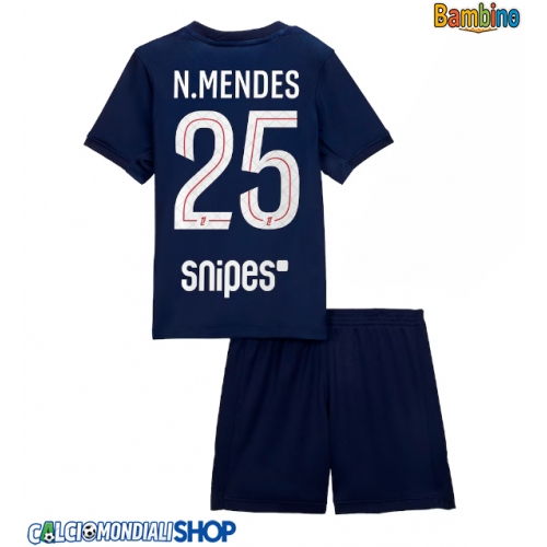 Maglie da calcio Paris Saint-Germain Nuno Mendes #25 Prima Maglia Bambino 2025-26 Manica Corta + Pantaloni corti)